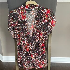 Floral Print Wrap Blouse - Brown Multi color
